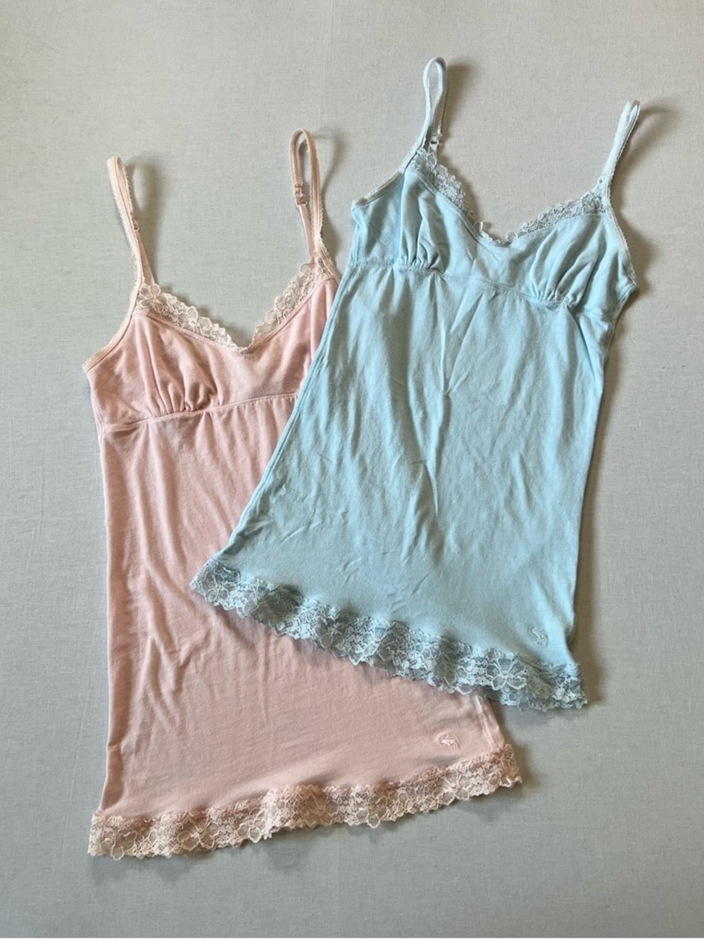 Vintage Abercrombie Pastel Pink and Blue Lace Trim Babydoll Slip Cami Pair